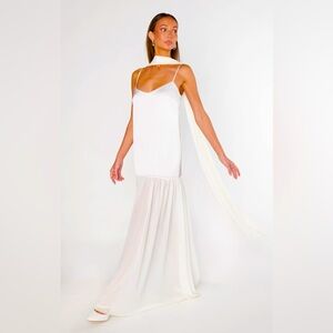 Show Me Your MuMu White Maxi Slip Dress with Sheer Skirt and Scarf